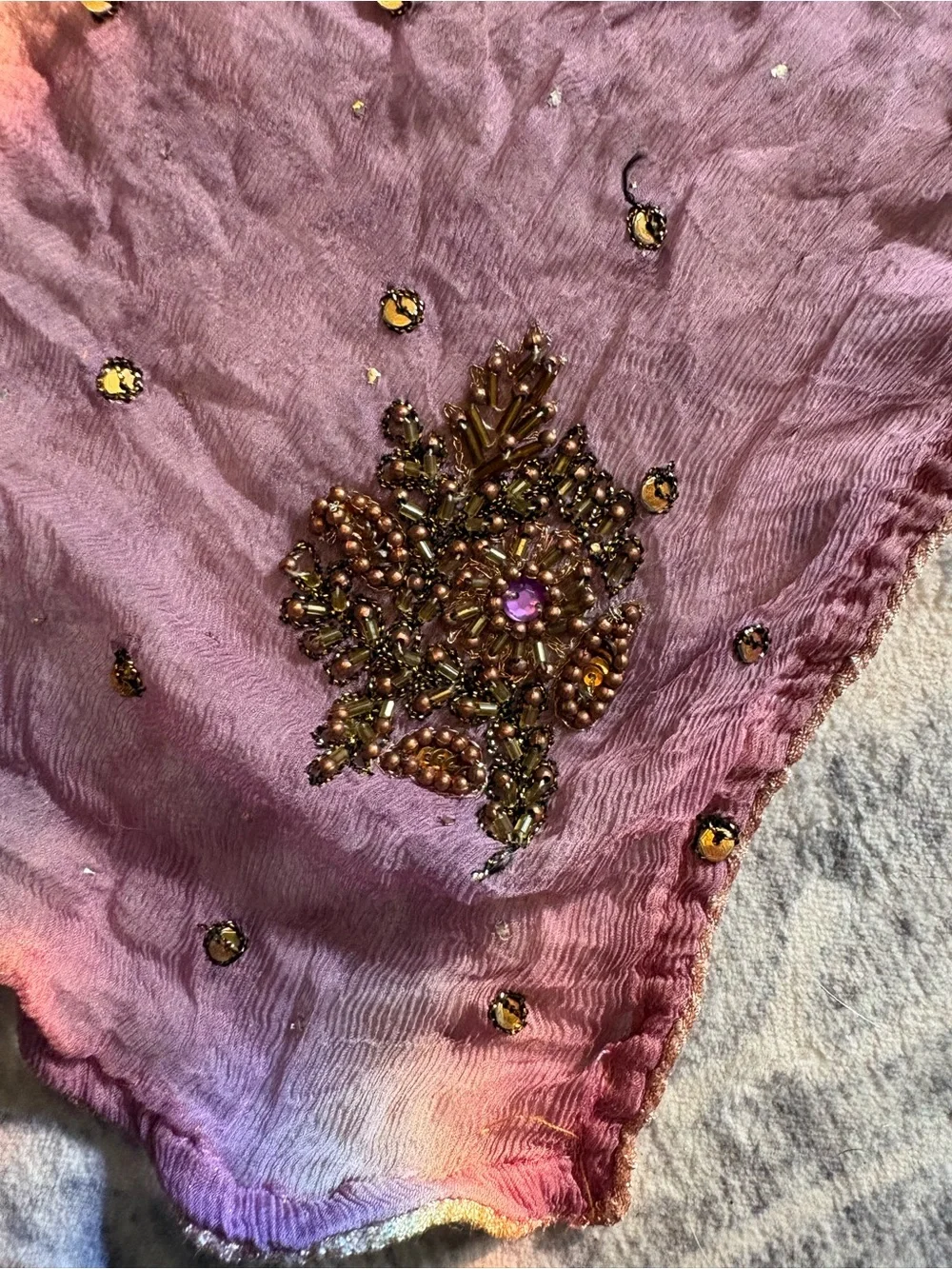 Vintage Mauve Beaded & Embroidered Scarf/ Wrap / Shawl
